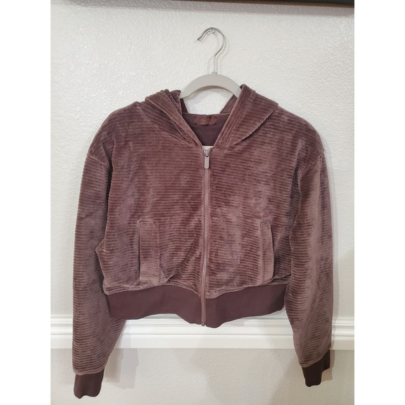 Nuuds‎ Brown Velour Zip Hoodie Jacket (Corduroy Look) Size Small - Picture 2 of 4
